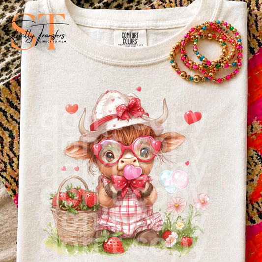Summer Strawberry Highland Cow Direct to Film Transfers