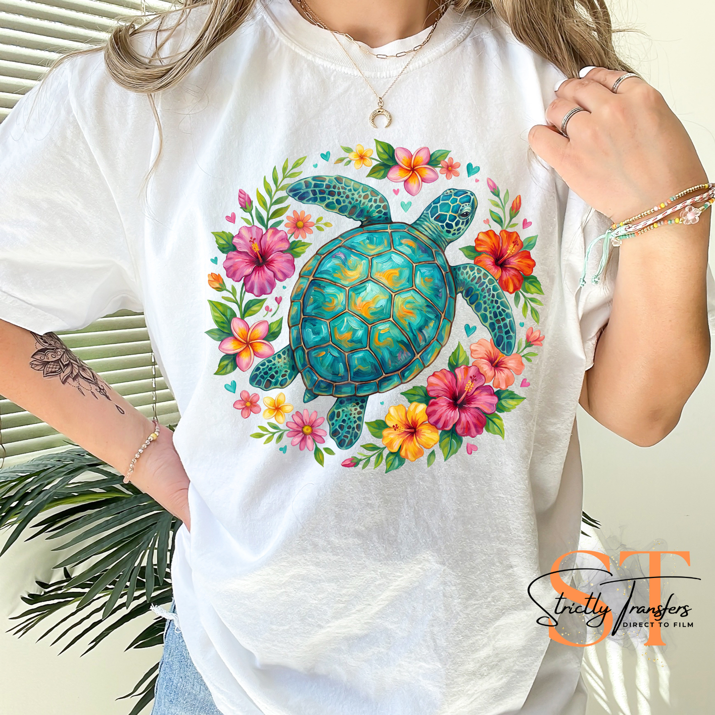 Brushstroke Boho Floral Sea Turtle Direct to Film Transfers