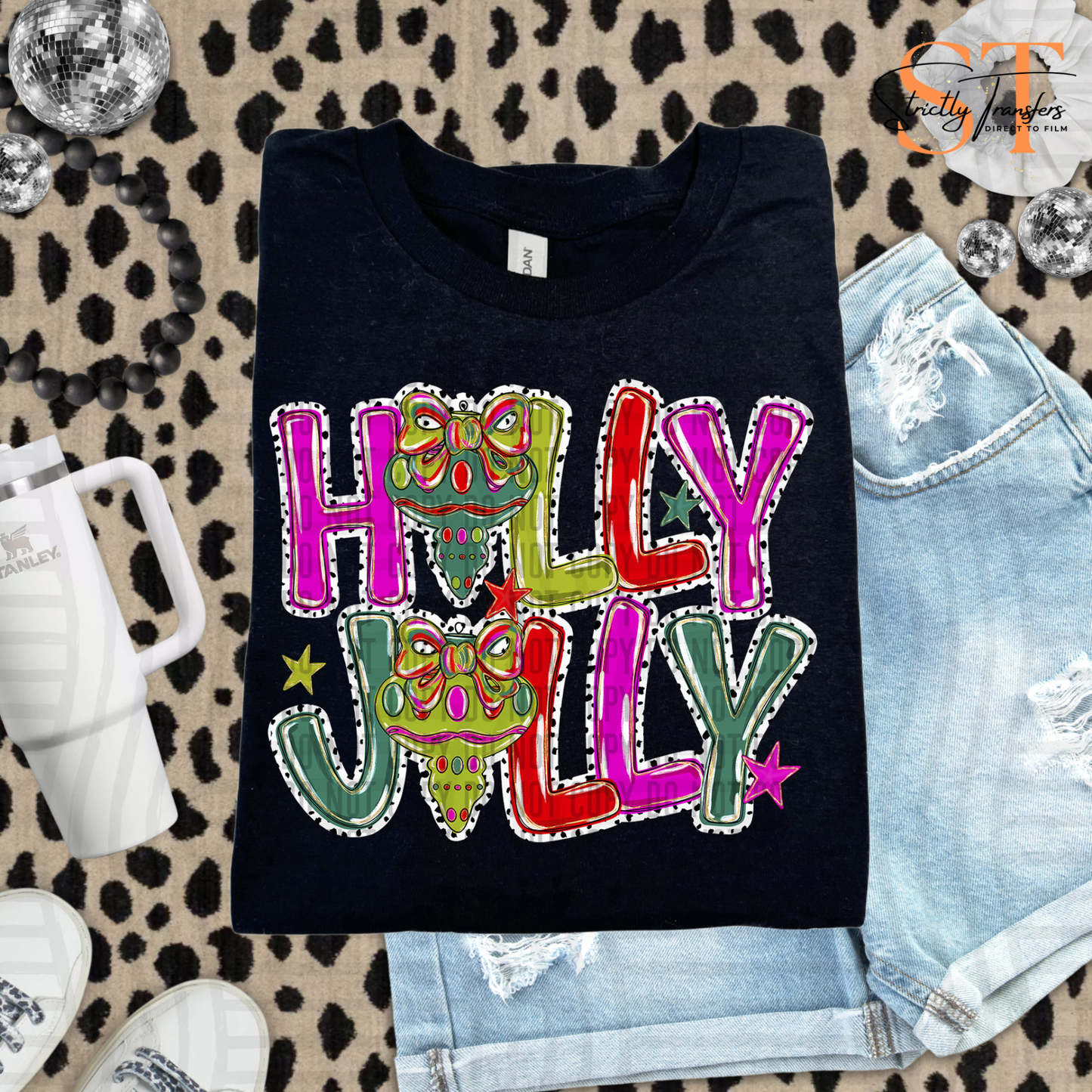 Colorful Holly Jolly Ornaments- 2 Options Direct to Film Transfers