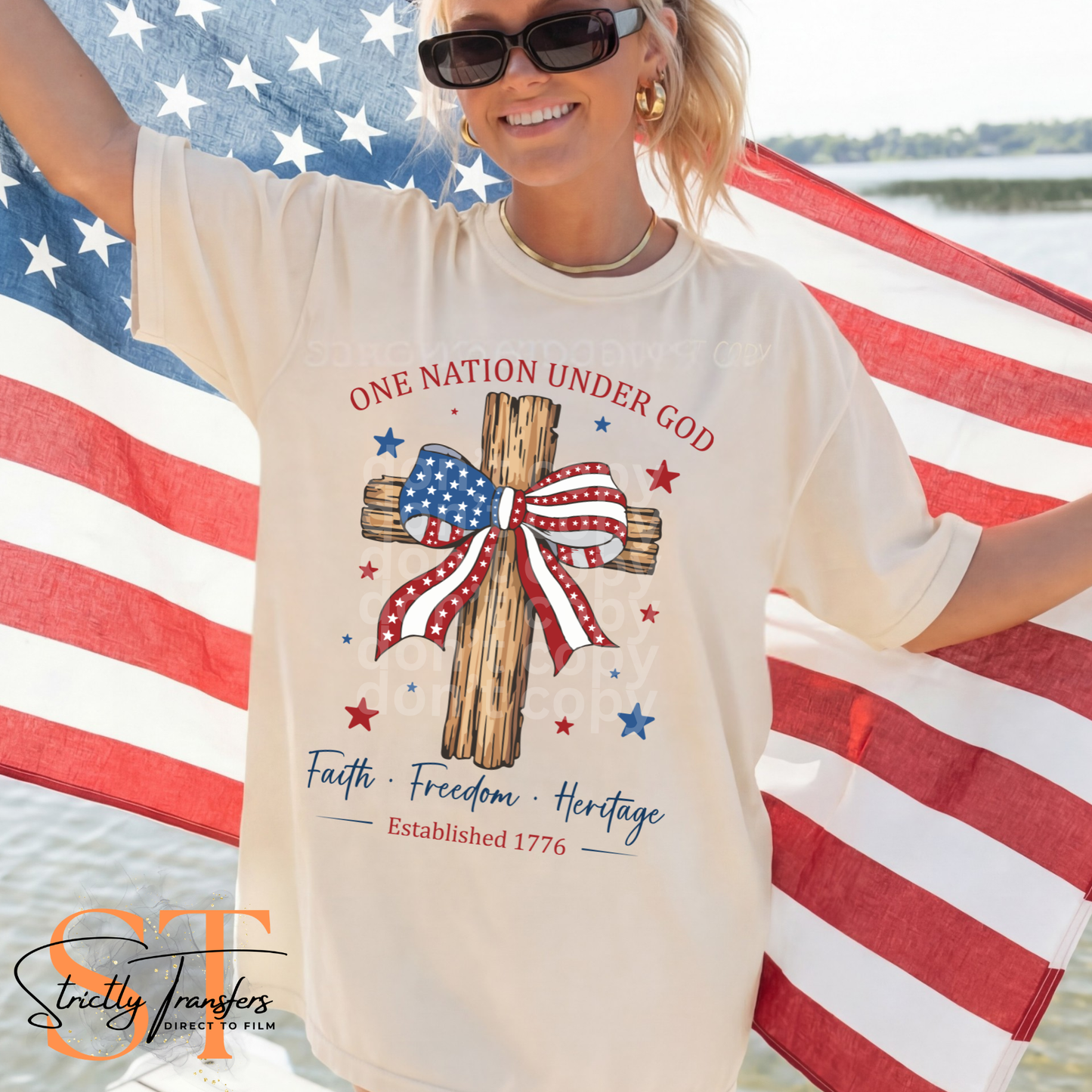 One Nation Under God Cross Direct to Film Transfers