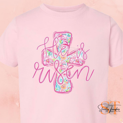 He is Risen Pink Floral Cross Direct to Film Transfers