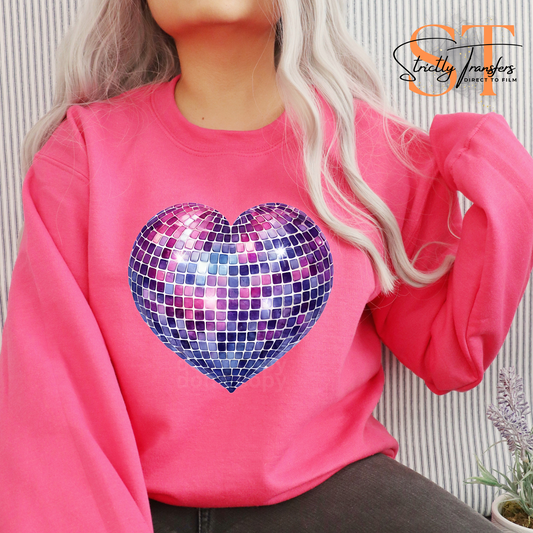 Valentine Purple Disco Heart Direct to Film Transfers