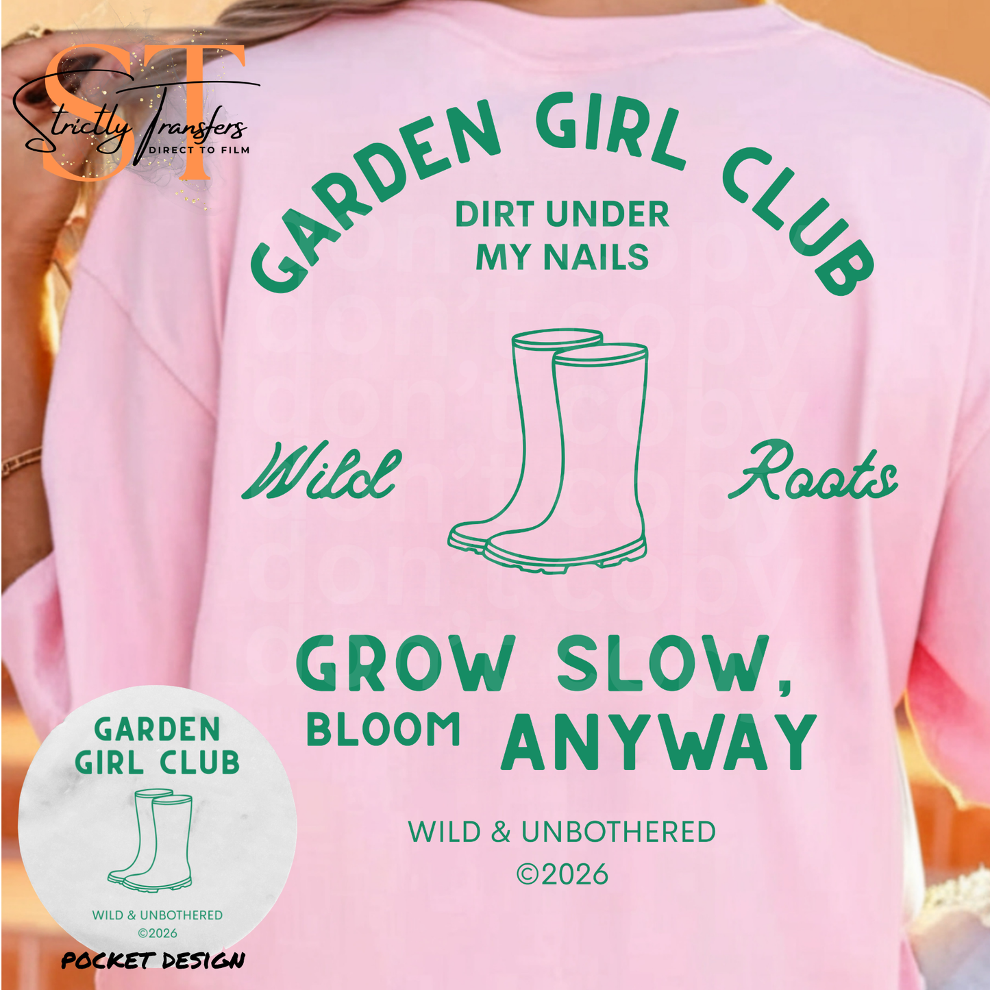 Garden Girl Club boots - pocket design included - 2 colors Direct to Film Transfers