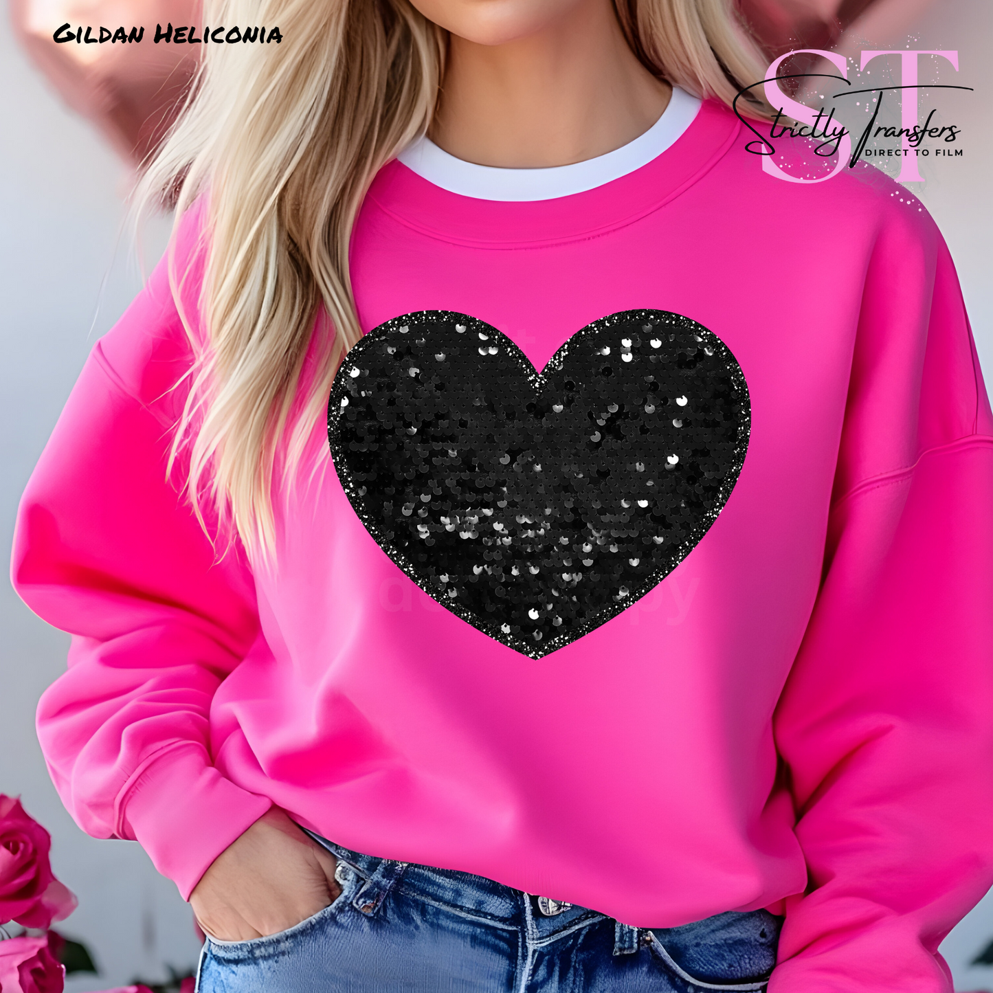 Black Faux Sequin Heart Direct to Film Transfers