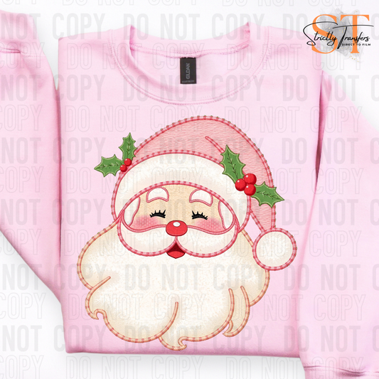 Pink Santa Faux Embroidery Direct to Film Transfers