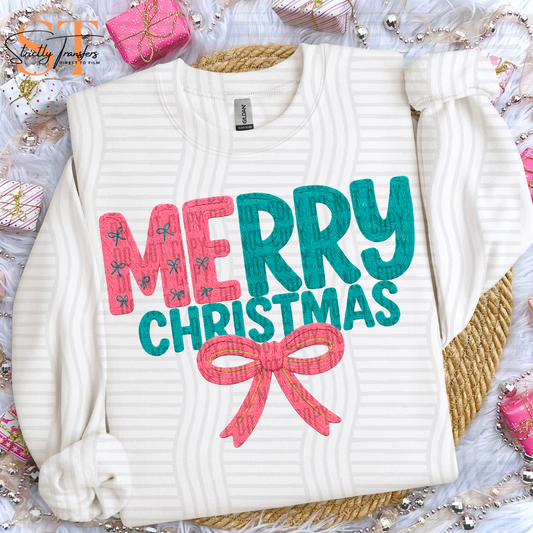 Merry Christmas Bow Faux Yarn Direct to Film Transfers