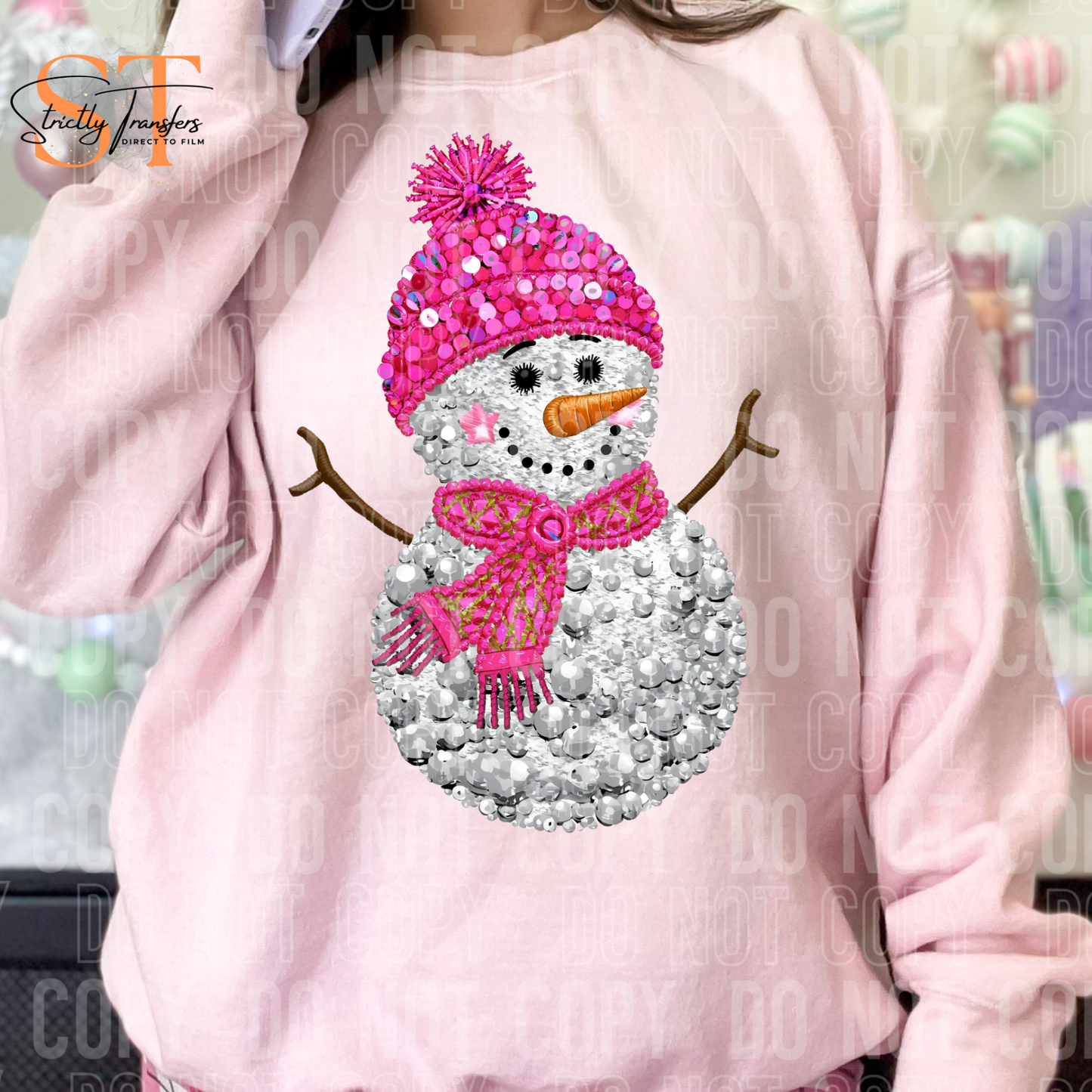 Pink Diamond Snowman Faux Sequins Direct to Film Transfers