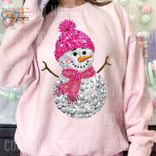 Pink Diamond Snowman Faux Sequins Direct to Film Transfers