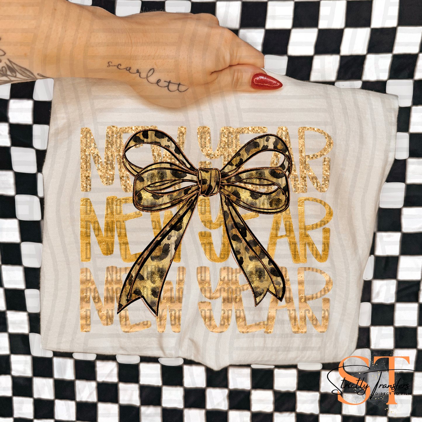 New Year Leopard Bow Direct to Film Transfers