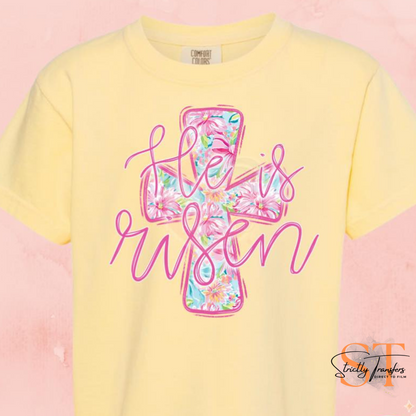 He is Risen Pink Floral Cross Direct to Film Transfers