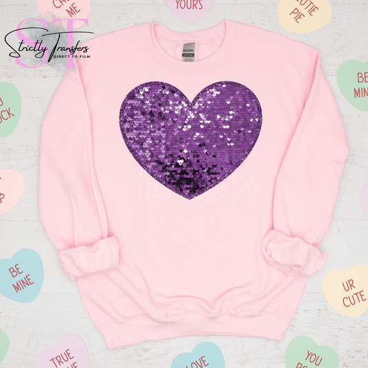 Purple Faux Sequin Heart Direct to Film Transfers