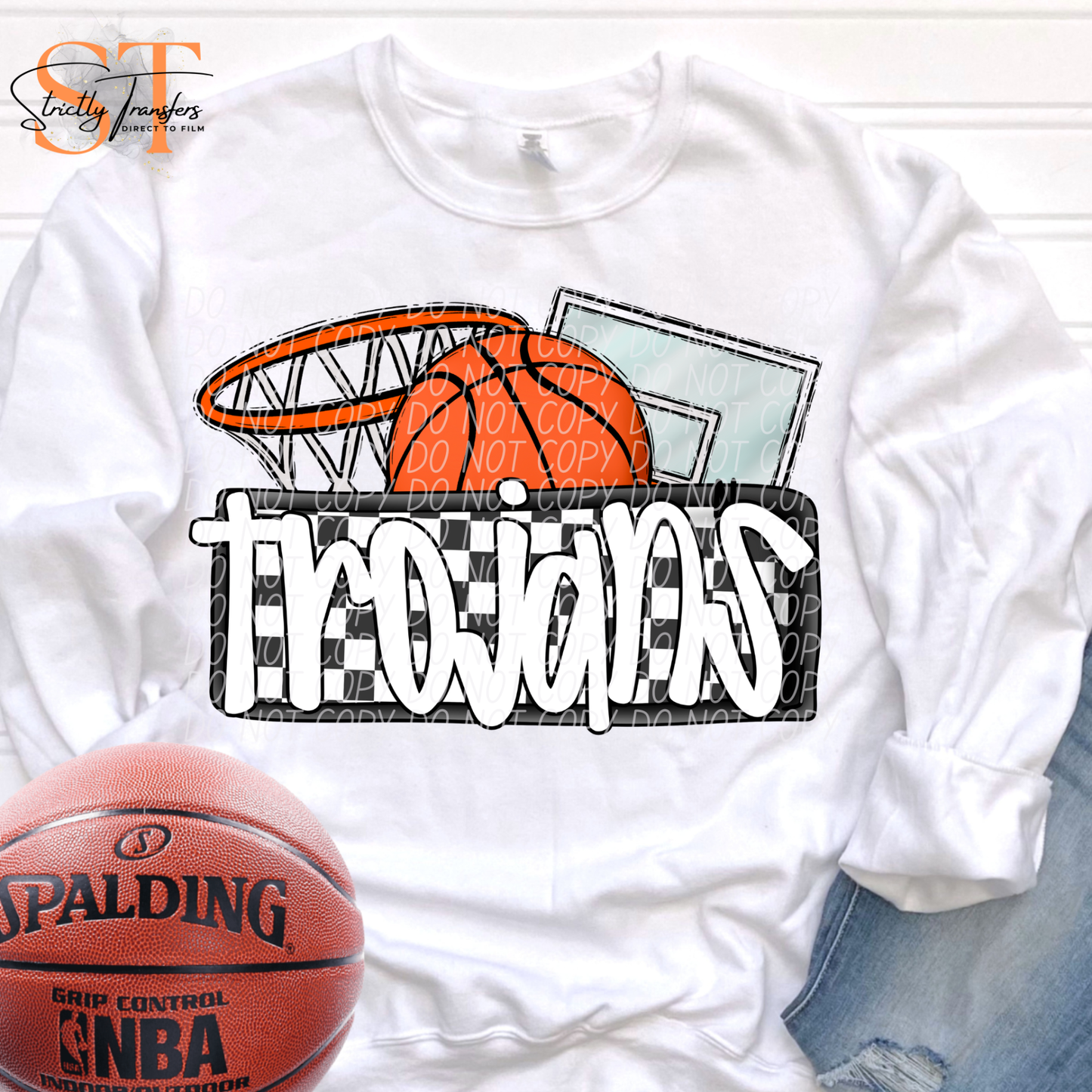 Trojans Checkered Basketball Direct to Film Transfers