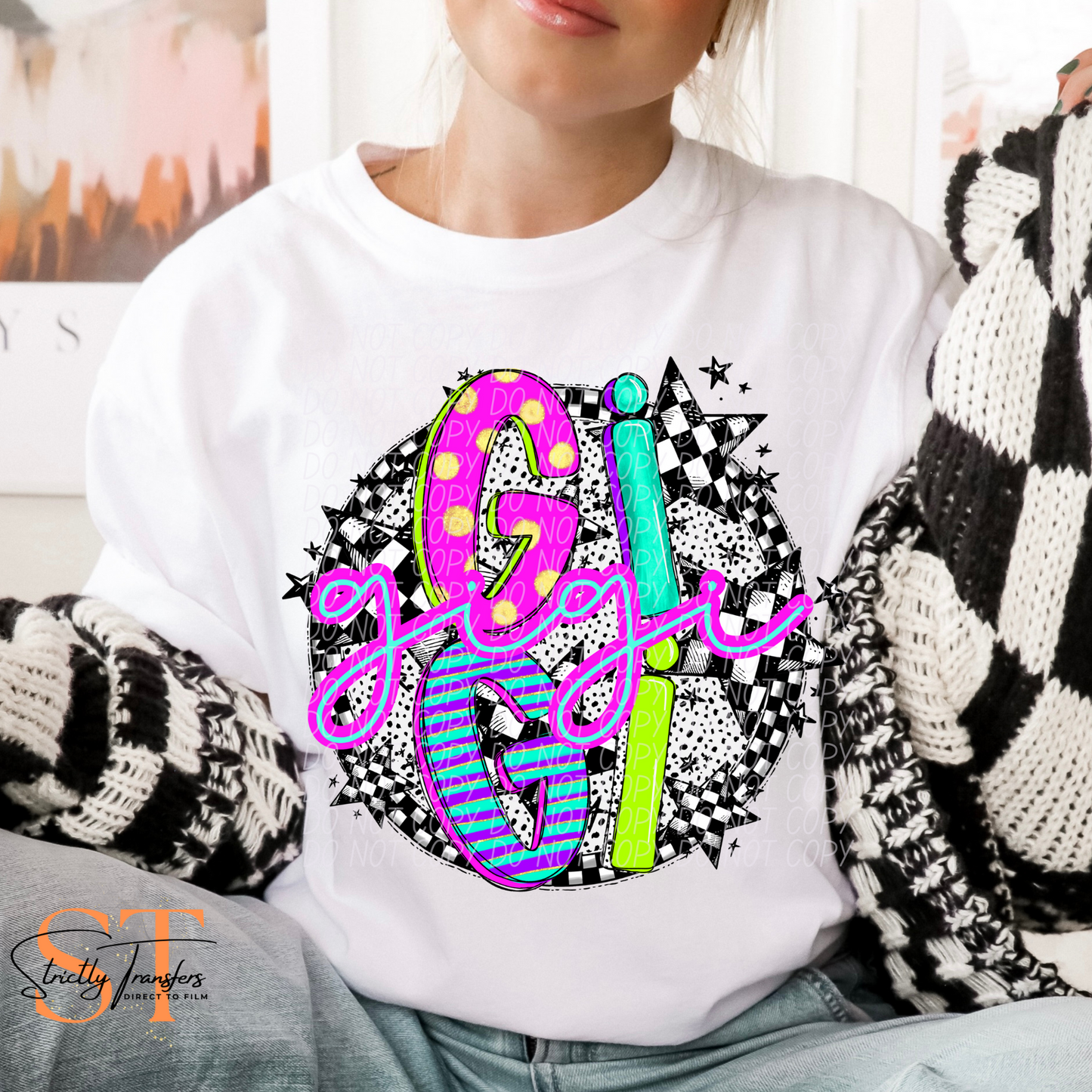 Neon Checker Gigi Direct to Film Transfers