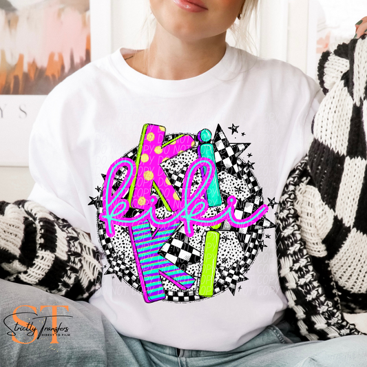 Neon Checker Kiki Direct to Film Transfers