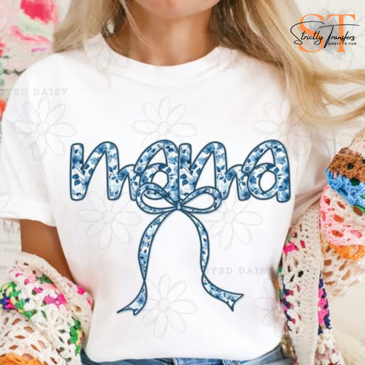 Mama Blue Flowered Bow Direct to Film Transfers