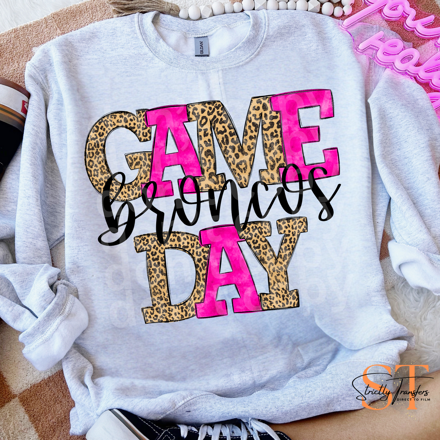 Leopard Pink Game Day Broncos Direct to Film Transfers