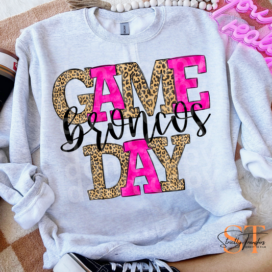 Leopard Pink Game Day Broncos Direct to Film Transfers