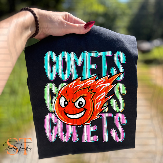 Comets Seersucker Mascot Head Direct to Film Transfers