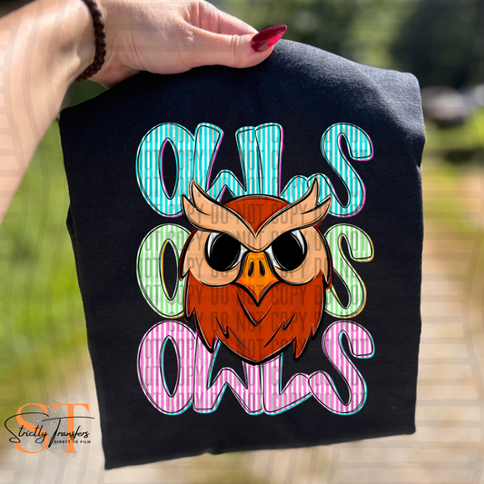 Owls Seersucker Mascot Head Direct to Film Transfers