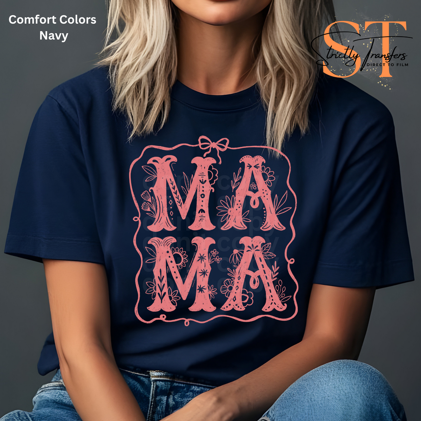 Mama with bow border - 2 options Direct to Film Transfers