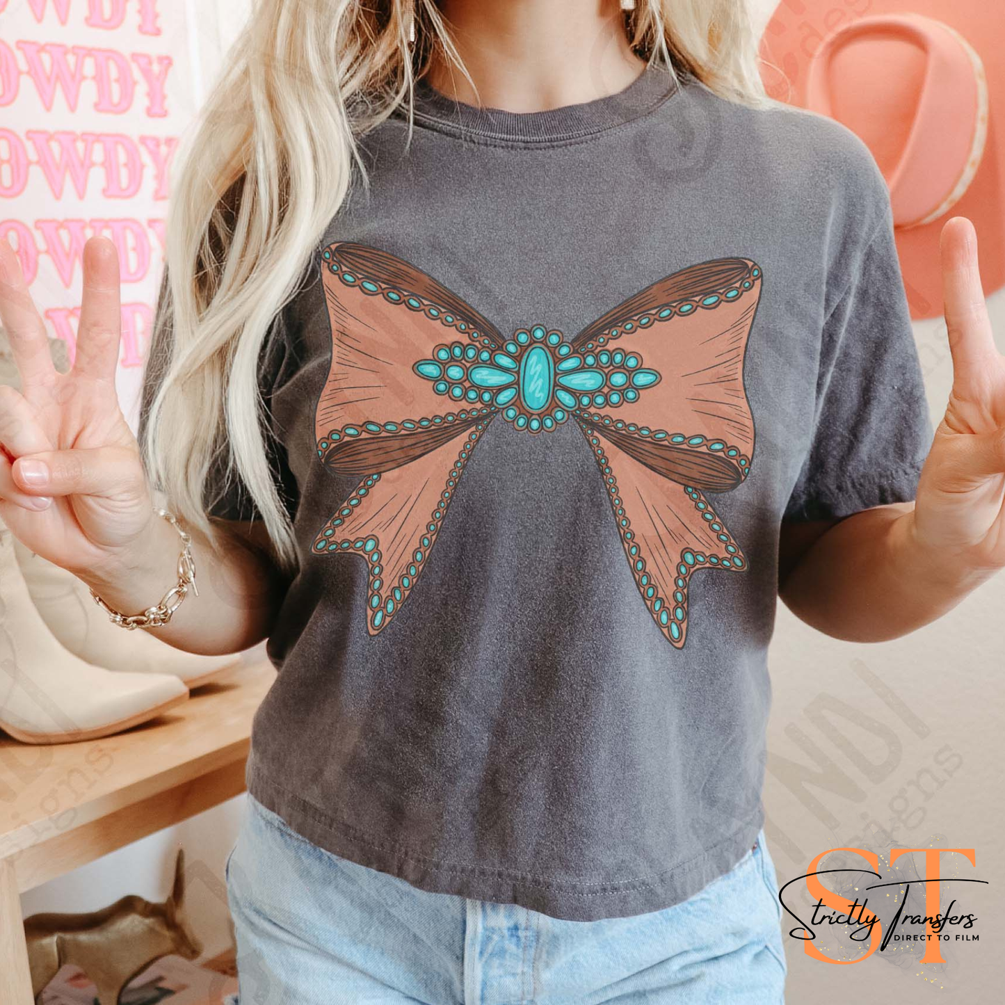 Turquoise Leather Bow Direct to Film Transfers