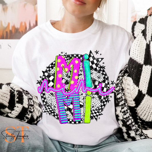 Neon Checker Mimi Direct to Film Transfers