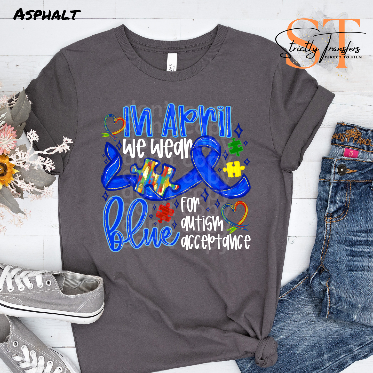 We Wear Blue for Autism Acceptance Ribbon - 2 Options Direct to Film Transfers
