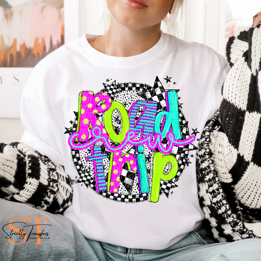 Neon Checker Road Trip Crew Direct to Film Transfers