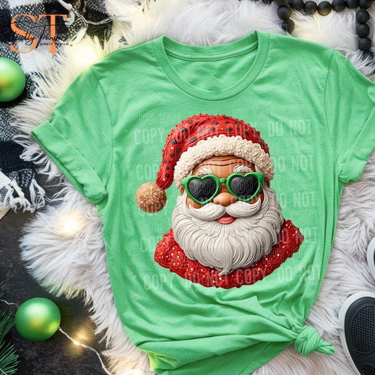 Santa with Heart Glasses Direct to Film Transfers
