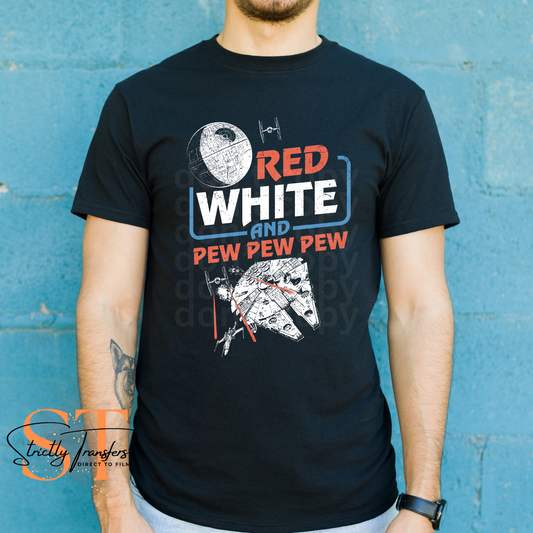 Red White and Pew Pew Pew Direct to Film Transfers
