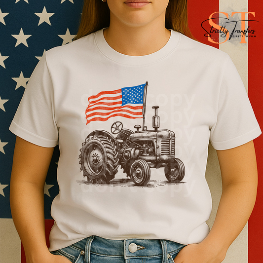 Vintage American Flag Tractor Direct to Film Transfers