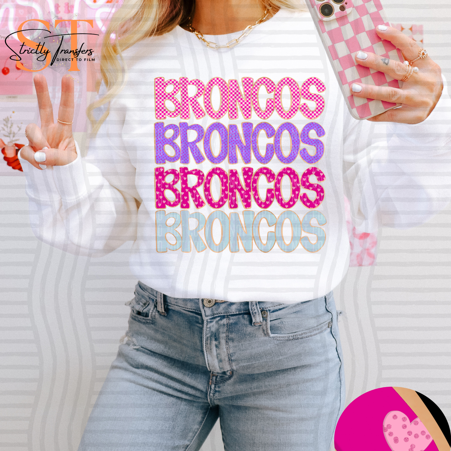 Broncos Sugar Cookie Stacked Direct to Film Transfers