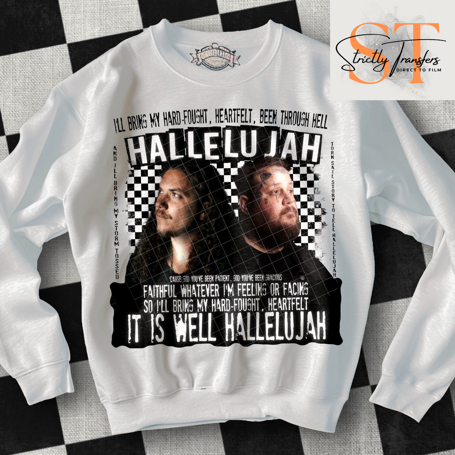 Hard Fought Hallelujah Checkered- 2 options Direct to Film Transfers
