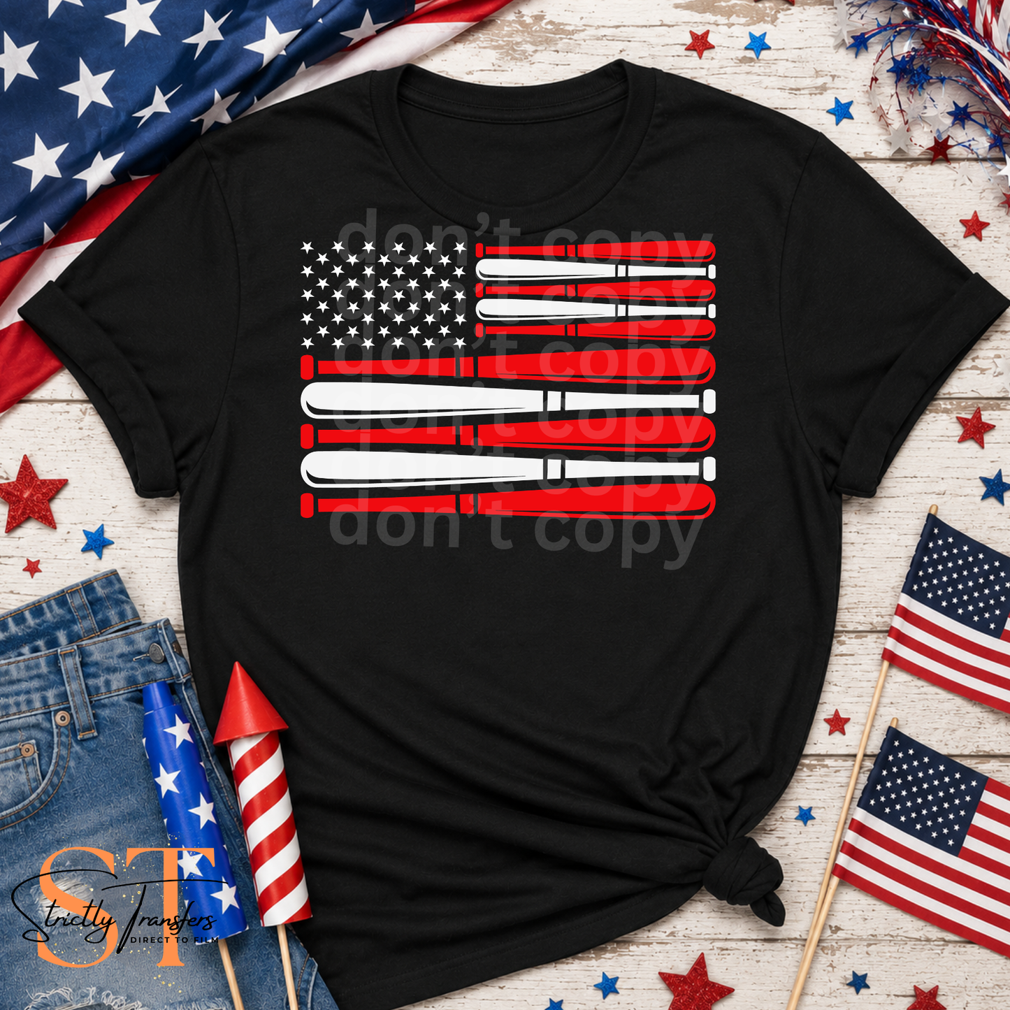 American Flag Baseball Bat - 2 Colors Direct to Film Transfers