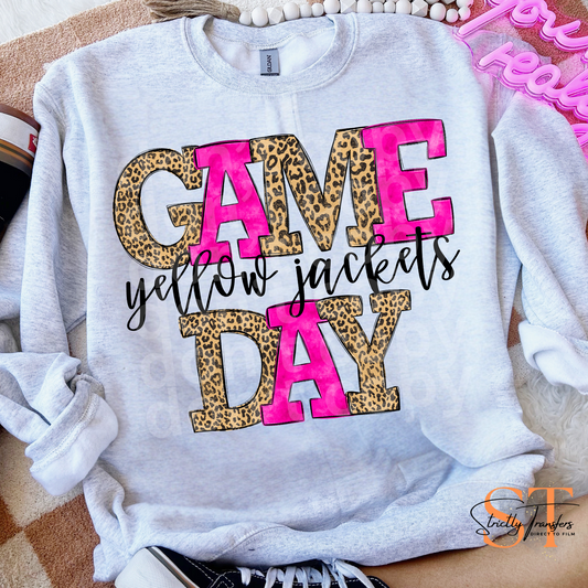 Leopard Pink Game Day Yellow Jackets Direct to Film Transfers