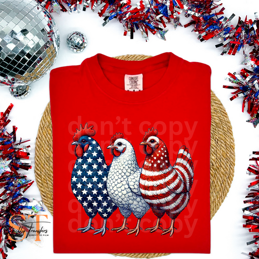 Patriotic Chickens Direct to Film Transfers