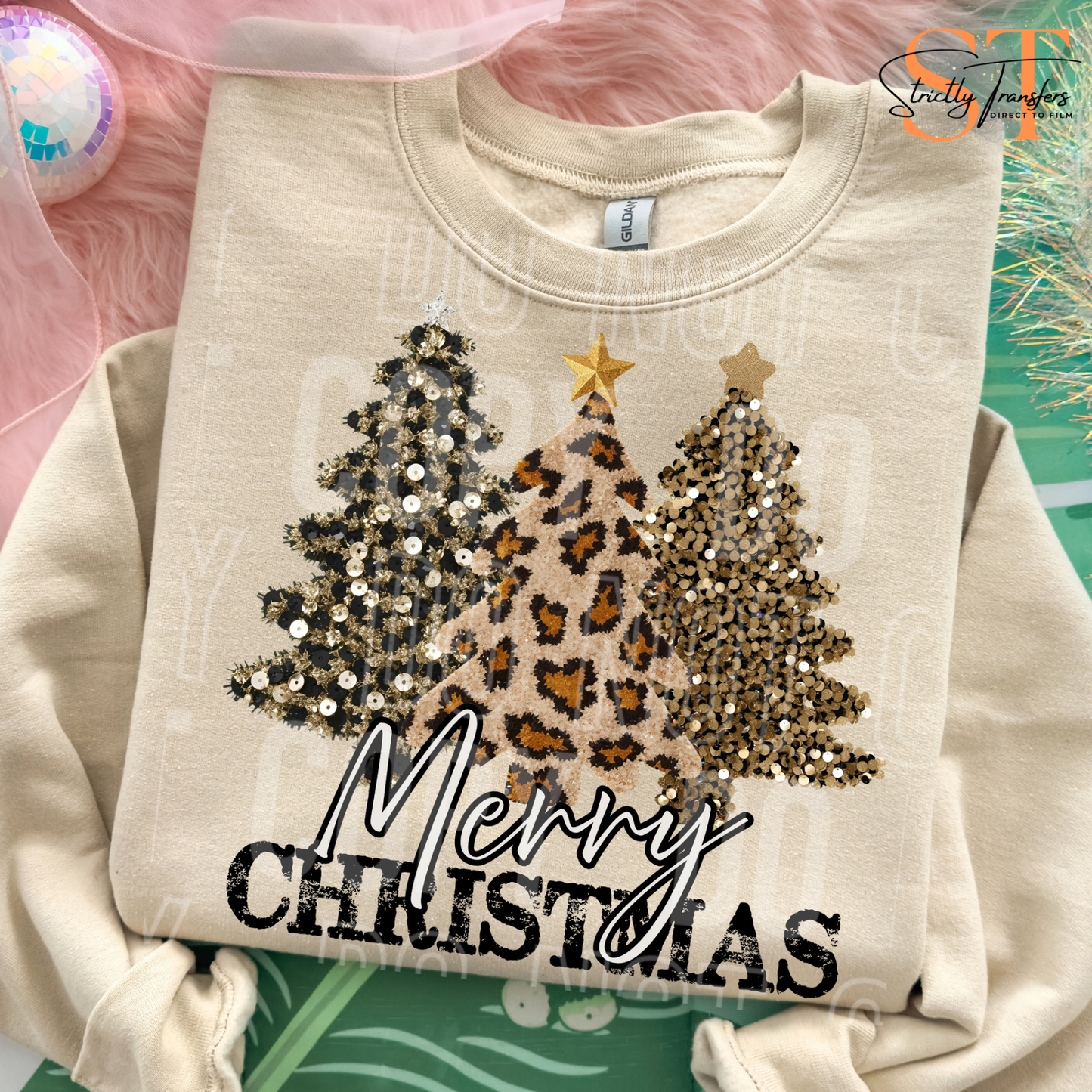 Merry Christmas Faux Yarn & Sequin Trees Direct to Film Transfers