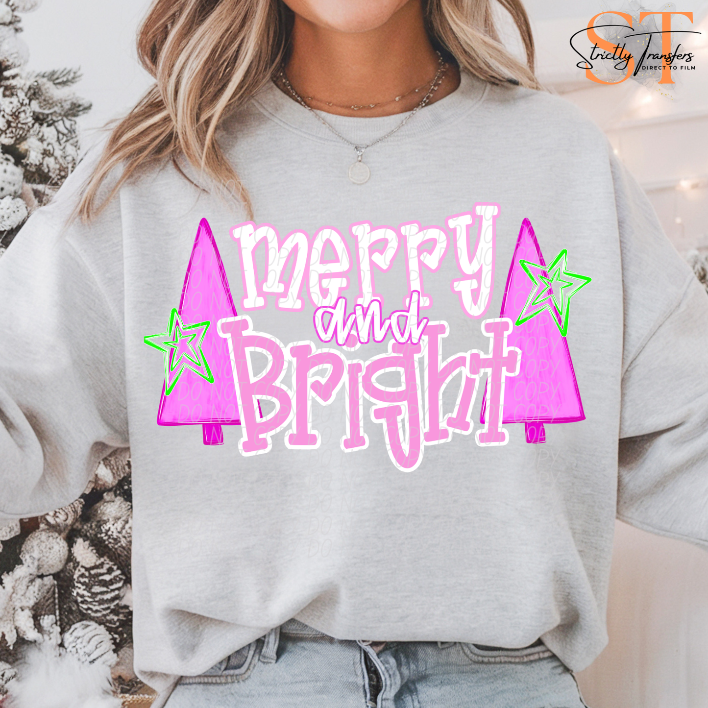 Merry & Bright Pink Trees Direct to Film Transfers