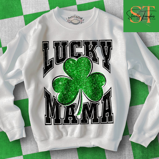 Lucky Mama with Faux Glitter Shamrock Direct to Film Transfers