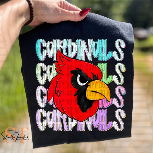 Cardinals Seersucker Mascot Head Direct to Film Transfers