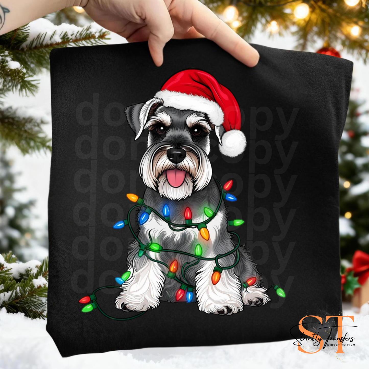 Christmas Lights Schnauzer Direct to Film Transfers