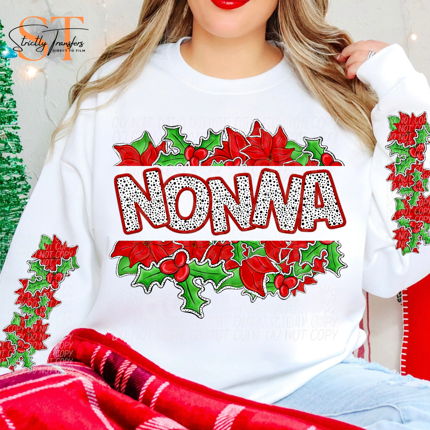 Nonna Christmas Hollies (Arm Design Option Available) Direct to Film Transfers