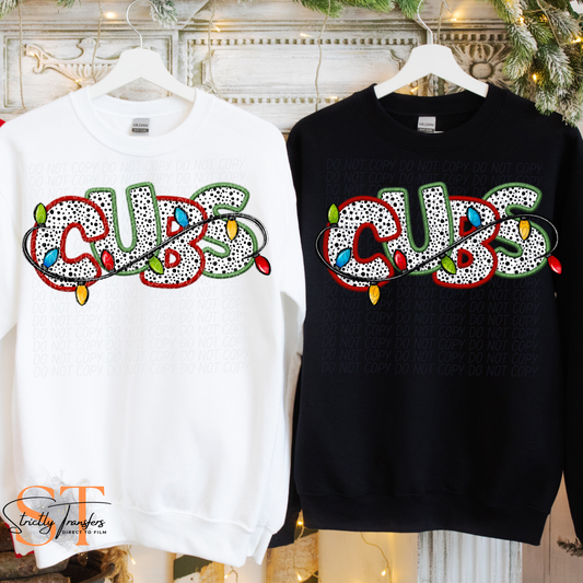 Cubs Christmas Lights Direct to Film Transfers