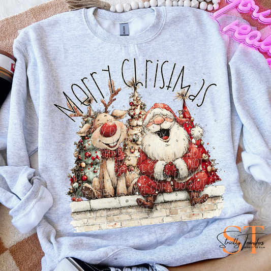 Merry Christmas Santa & Rudolph - 2 Colors Direct to Film Transfers