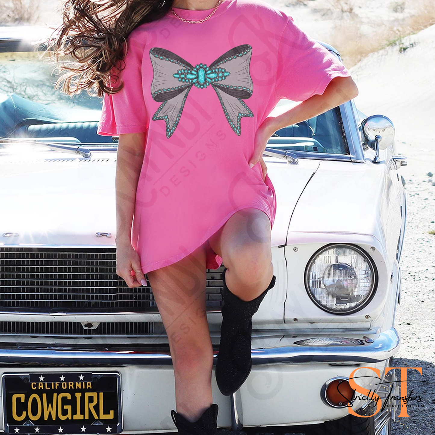 Turquoise Silver Bow Direct to Film Transfers