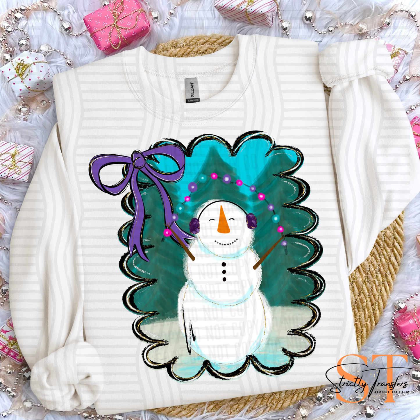 Snowman with Lights Direct to Film Transfers