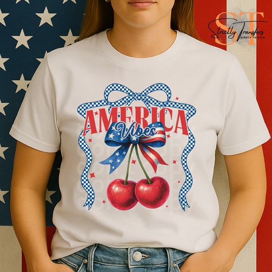 America Cherries with Ribbon Direct to Film Transfers