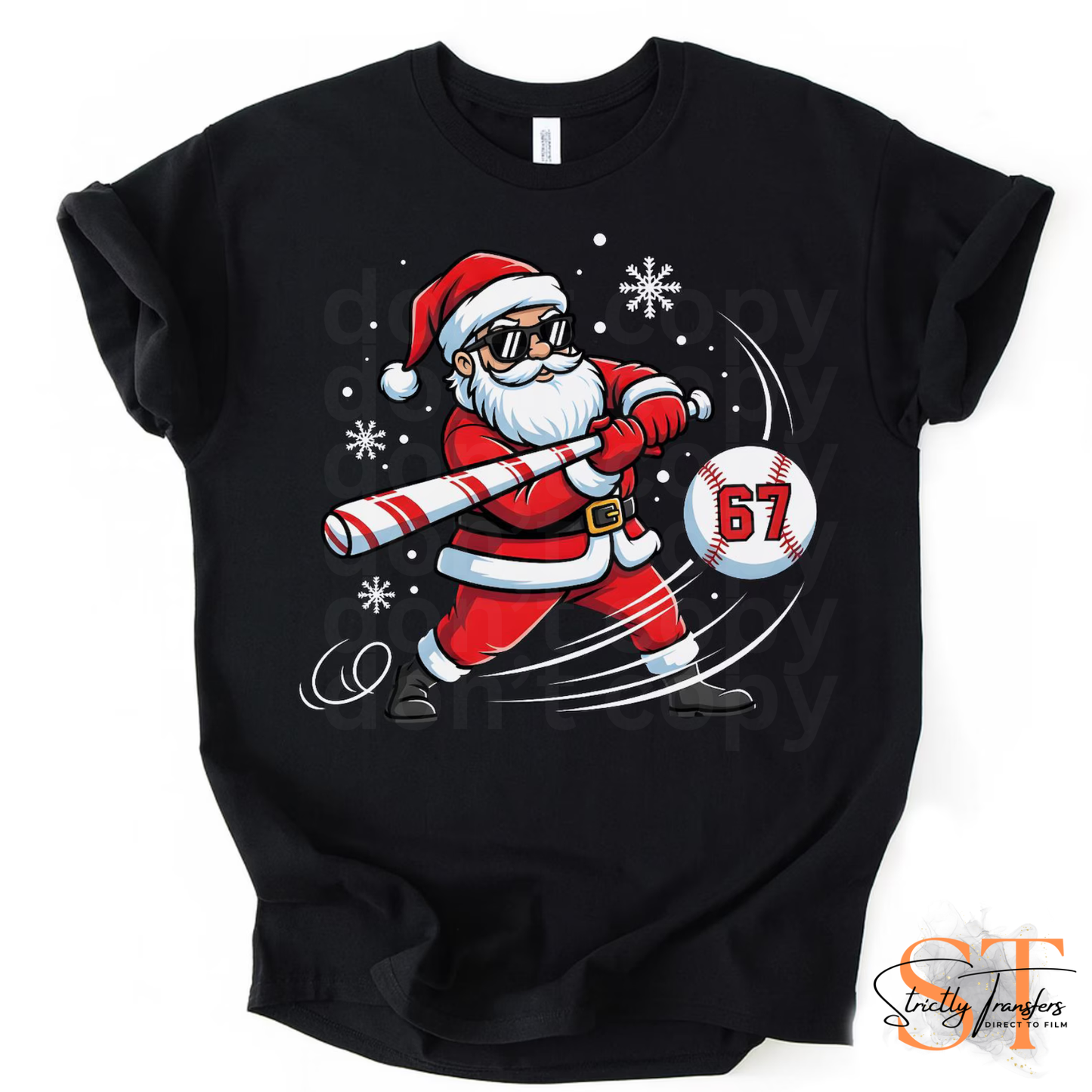 Santa Batting 67 Direct to Film Transfers
