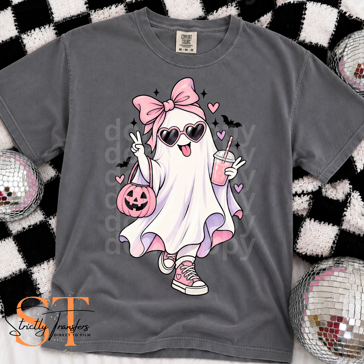 Pink Bow Ghost Direct to Film Transfers