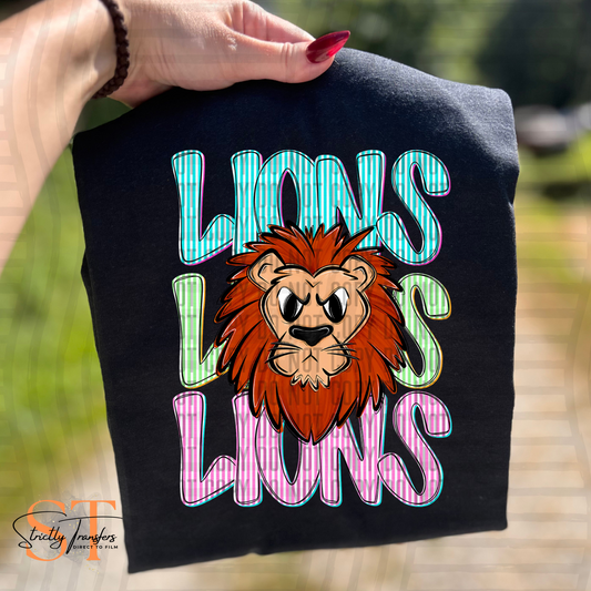 Lions Seersucker Mascot Head Direct to Film Transfers